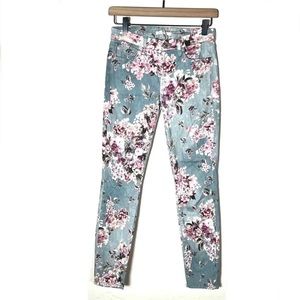 7 For All Mankind Skinny Floral Jeans Size 25 Hydrangea Blue